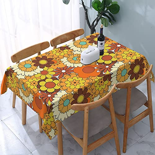 Rechteckige Gartentischdecke Retro-Hippie-Blumen Garten Tischdecke rutschfeste Wachstischdecke Wetterfeste Wachstuchtischdecke Für Party Geburtstag Abendessen,137X183cm