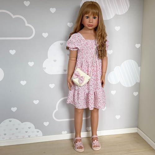 AIMERO Reborn Baby Puppe Mädchen 120 cm 47 Zoll Ganzkörper-Hartvinyl Realistische Blonde Lange Haare Kleinkind Baby Stehendes Mädchen Prinzessin Echtes Kind Größe 5-6 Jahre Sammlerstück Modellpuppe