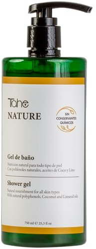 Tahe Nature Gel de baño sin sulfatos con Polifenoles naturales y Aceites de Coco y Lino, 750 ml