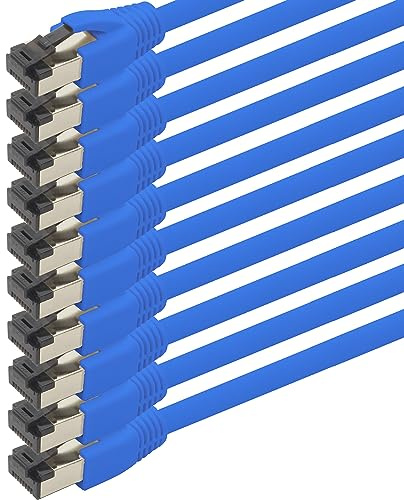1aTTack.de 0,25m Cat 8 Netzwerkkabel CAT8 Kabel Blau - 10 Stück Cat.8 Lan 2000 Mhz 40 Gbit s 40GBase-T Poe+ Patchkabel Ethernetkabel LSZH - 10 x 0,25 Meter Blau