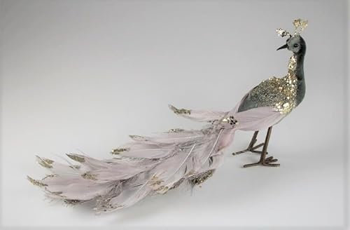 Dekofigur Pfau grau Weihnachtsdeko Figur 35 cm lang mit echten Federn