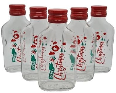 DIAH DO IT AT HOME Glass Flask Bottle 100 ml with Lid Screw Cap Merry Christmas 10pcs. for For Storage Homemade Wine Tinctures
