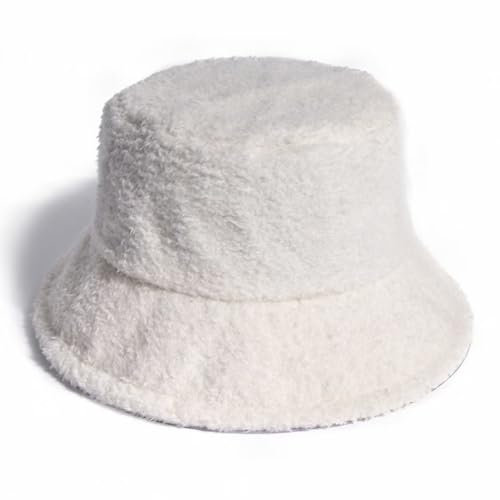 Plancholo Frauen Winter Warme Hüte Faux Pelz Eimer Hut Fuzzy Fluffy Fischerhut für Frauen, weiß, Einheitsgröße
