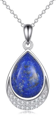 YAFEINI Lapislazuli Kette für Damen 925 Sterling Silber Lapislazuli Zirkonia Anhänger Halskette Schmuck Geschenk für Mädchen (M-Lapislazuli)