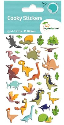 Maildor CY137Cpack - Packung mit 10 Bögen 3D Sticker Cooky/Aufkleber, 7,5x12cm, Dinosaurier, 310 Stickers, 1 Pack