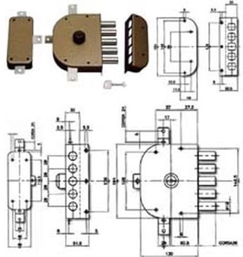 1PEZZO SERRATURA QUINTUPLICE DA APPLICARE SENZA SCROCCO A POMPA 3300 - mm.60 SX (3300C-52)