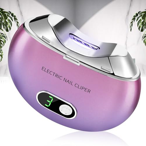 Automatischer elektrischer Nagelknipser mit 3 Geschwindigkeitsstufen und Nagelklammeraufbewahrung, LCD-Digitalanzeige, USB aufladbarer elektrischer Sicherheits-Nageltrimmer (Lila)
