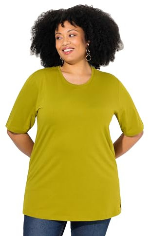 Ulla Popken Damen T-Shirt, Rundhalsausschnitt, Relaxed, Halbarm, Oliv, 46-48 EU