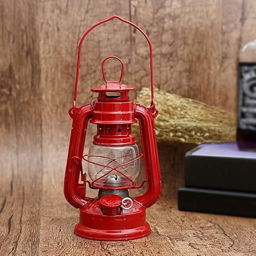 EasyByMall Retro-Kerosin-Lampen, Laterne Retro Kerosin Lampen Klassische,LED Outdoor Laternen mit Flammen, Vintage-Öllampe mit Griff, Tischlaternen für Haus, Garten, Camping, Citronella (Rot, 19 cm)