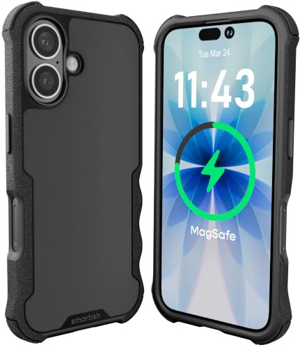 Smartish® iPhone 16 Protective Magnetic Case - Gripzilla Compatible with MagSafe [Rugged + Tough] Heavy Duty Grip Armored Slim Cover w/Drop Tested Protection for Apple iPhone 16 - Black Tie Affair
