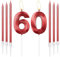mciskin Red 60 Birthday Candles-3D Design Number 60 Candle for Cake with 6pcs Long/Thin Candles Set, Red Cake Topper for Women 60th Birthday Decorations Supplies,60th Wedding Anniversary Decorations