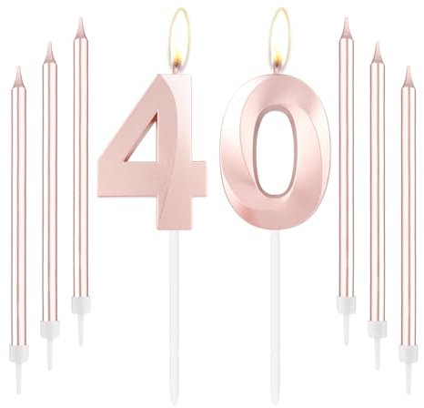 mciskin Rose Gold 40 Birthday Candles-Number 40 Candle for Cake with Long Thin Candles Set, Rose Gold Cake Topper for Women 40th Birthday Decorations Supplies,40th Wedding Anniversary Decorations