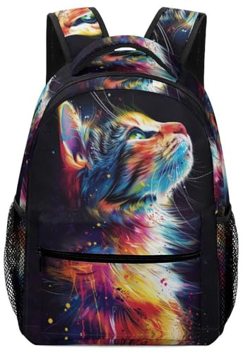 VesFy Farbenfrohe Katze Schulrucksack Jungen Tier Grundschule Schultaschen Casual Daypack Buchtasche Rucksäcke Für Schule Und Reise One Size
