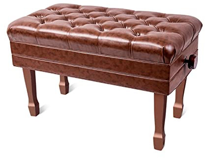 SGKOMN Deluxe-Klavierbank aus PU-Leder, automatisch anhebbarer Duett-Klavierhocker mit großer Aufbewahrungsbox, Schminkhocker für Keyboards, 84 x 47 x 49–59 cm, Teak