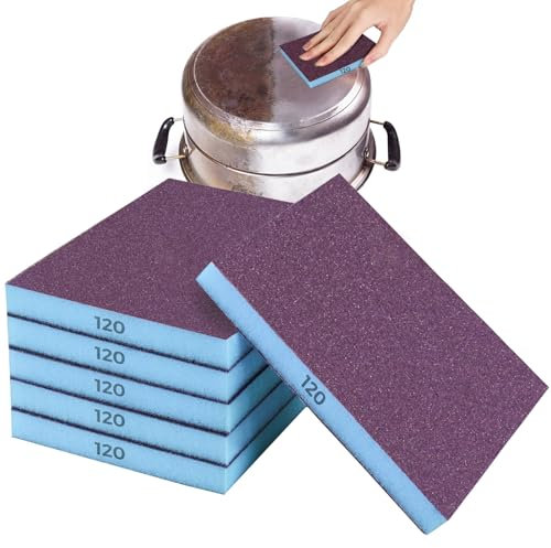 STEBRUAM 6 Pieces Sanding Sponges, 120 Grits Specifications Sanding Pads,sand sponge Washable and Reusable,Sand Paper Pack for Metal Wood Wall