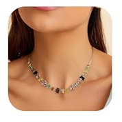 LILIE&WHITE Collier Femme Or Hypoallergénique – Chaîne Boîte Ornée Pierres Baguette Multicolores Zircon, Bijou Arc-En-Ciel Fait Main Idée Cadeau Anniversaire