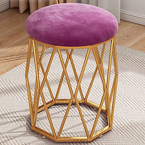 Luxuriöser Make-up-Hocker aus violettem Samt mit Metallbeinen für B Beauty Store