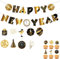 19 Stück Silvester Deko 2025 Set, Happy New Year Mit Cake Topper, Party Zubehör, Girlande Schwarz Gold Für Dekoration