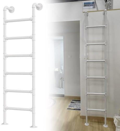 HUJIEAAA An der Wand montierte Dachbodenleiter, 100–300 cm, Innenleiter für Etagenbetten, weiß, hohe EIN- und Ausstiegsleiter für die Sicherheit zu Hause, Kletterleiter – Tragkraft 330 Pfun