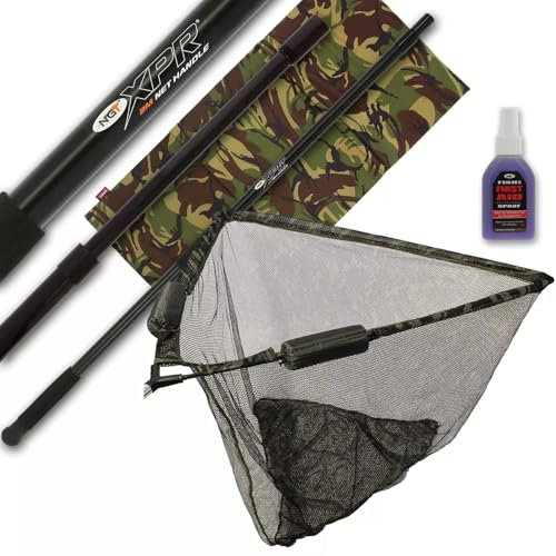 Fishing Net 42 Camo Dual Float Camo Metal V Spreader Block with 2m Telescopic Net Handle Screw Fix Unhooking Camo Mat & Fish Aid Care Spray Carp Fishing Essential Tackle Angling Gear