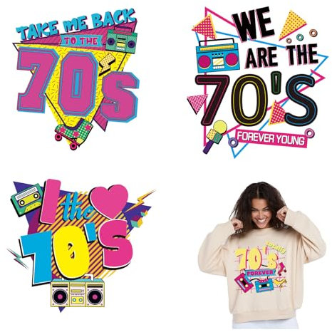 SUPERDANT 4PCS 70s Radio Iron On Transfer Patches Tape Recorder Heat Transfer Stickers Roller Skates DIY Iron On Decals Washable Heat Transfers Paper for Clothing T-Shirt Jacket Canvas Bags