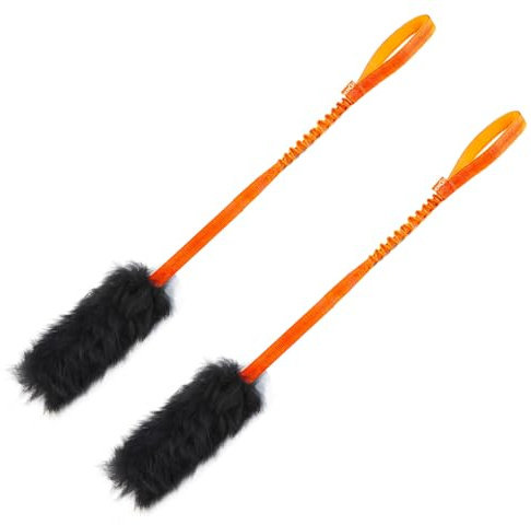 HOWGO Bungee Dog Toy, 100% Sheepskin Tug Rope (Orange, Long w/o Ball 2PC) | Physical Exercise,Genuine Sheepskin Fur Climbing-Grade Bungee webbing,Interactive Tug and Fetch Toy,All Dog Breeds