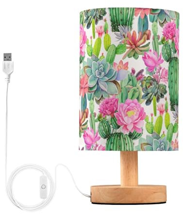 Sevdomey Lampada da comodino a forma di cactus, con porta USB, non necessita di lampadina, luce LED calda per camera da letto, soggiorno, ufficio, lampada da comodino per lettura, studio, decorazione