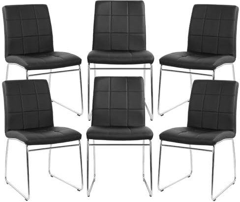 Bekrvio Kunstleder Esszimmerstühle 6er Set Aus Leder(160kg), Küchenstühle Ohne Armlehnen Mit Gepolsterter Sitzfläche, Leichter Luxus Stühle Esszimmer Mit Hoher Rückenlehne & Rautenmuster