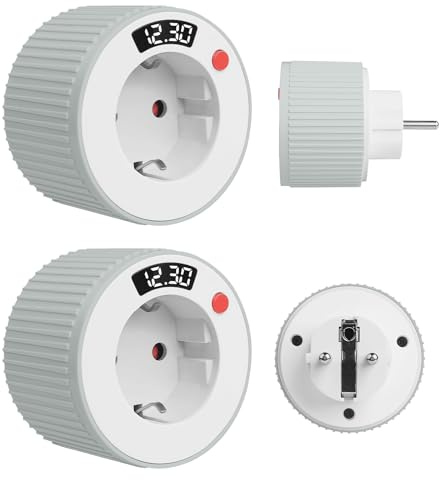 BAIFULAI 2 Packs Zeitschaltuhr Steckdose: Mechanischer Zeitschaltuhr mit Timer 1 Minuten bis 24 Stunden, Timer Steckdose mit LED-Digitalanzeige für Alle Arten von Haushaltsgeräte(weiß)