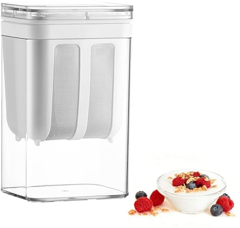 Hulvyzu Passoire à Yaourt 1100 ML Passoire à Fromage avec Couvercle Filtre à Lactosérum Réutilisable Séparateur de Lactosérum Lavable Passoire Yaourtière pour Lait Noix Soja Jus (Blanc)