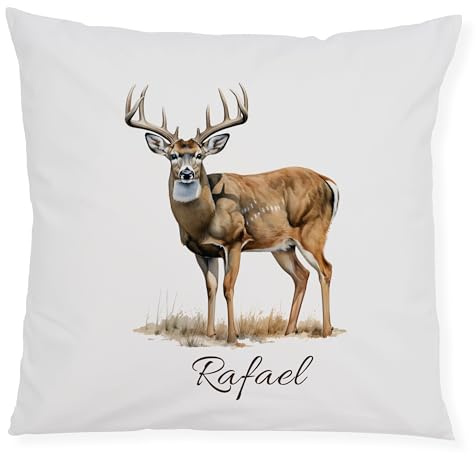 GRAZDesign Kissenbezug Hirsch mit Namen personalisiert Kinderkissen mit Reißverschluss – Geschenk für Kinder & Erwachsene