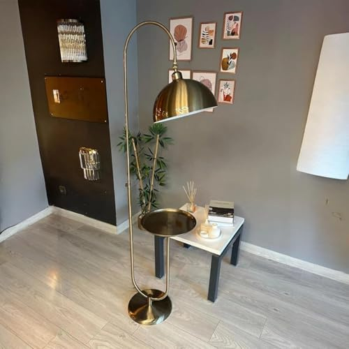 bamyum Gorkiede Metall, Moderne, Stehlampe Wohnzimmer, Schlafzimmer, Kinderzimmer mit E27 Fassung, 30 cm Breit, verstellbarer Lampenschirm, Stehleuchte mit Ablage und Dimmer, Antikes Kupferfarbe