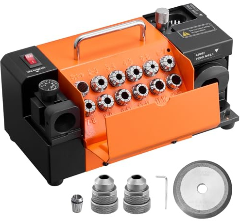 VEVOR Drill Bits Sharpener MR-13A+, 3-15mm Drill Bit Grinder Sharpener with 95°-135° Adjustable Point Angle, 5800RPM High Speed Re-Sharpening Machine with 13 Collets & CBN Wheel for Workshops Garages