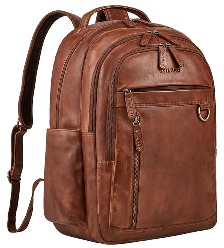 STILORD Eron Großer Business Rucksack Herren Leder Arbeitsrucksack Männer viele Fächer - Robuster Echtleder Laptoprucksack 15,6-16 Zoll Backpack für Arbeit & Uni Farbe:brandy - cognac