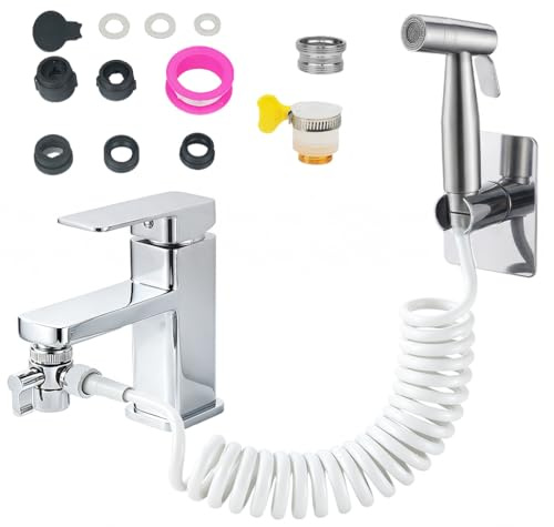Bidet Attachment for Toilet UK Kit,Handheld Bidet Sprayer Set,Sink Faucet Sprayer Set with M22 M24 G1/2 Adapters,Muslim Shower for Toilet with Hose Hose for Kitchen Sink,Bathroom,No Drilling Support