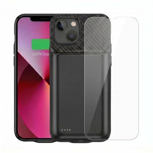 Charging Power Case for iPhone 13 iPhone and iPhone 14 6.1 inch, Black | 10000mAh High Capacicty, Rechargeable Charging Case, with Screen Protector, Full Protection and Portable