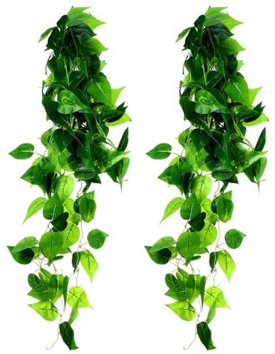 JOINPAYA 2pezzi Piante Finte per Terrario Rettile e Plastica, Foglie Verdi Simulate per Serpenti e Rettili, Decorazione senza Irrigazione per Habitat Terrario