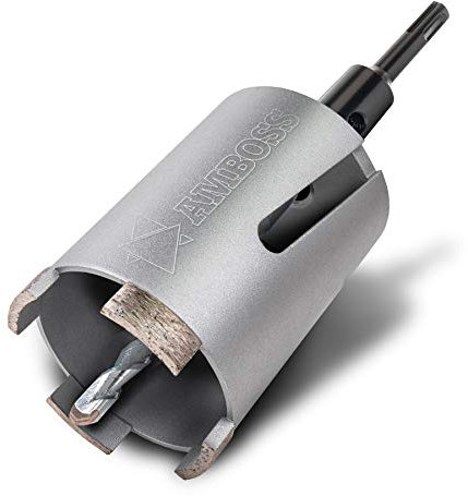 Diamant Dosensenker Ø 68 mm / M16 / Seitenschlitz / 90mm Nutzlänge inkl. SDS Plus Aufnahme und Bohrer - Amboss Silver Force Premium für Mauerwerk, Ziegel, Putz, abrasive Materialien