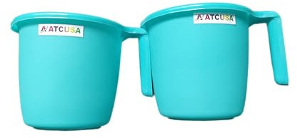 Lot de 2 tasses indiennes en plastique pour salle de bain – 1,5 litre chacune Bathing Dabba, tasse à eau certifiée – Couleurs assorties