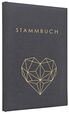 Hochzeitideal - Stammbuch der Familie Geometric 21,0 cm x 15,0 cm - Buchbinderleinen grau mit Gold Hochzeit - Familienbuch Standesamt mit 6-Fach Ringmechanik für Urkunden mit Behördenlochung