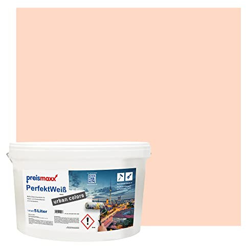 Preismaxx Perfektweiß urban colors, bunte Wandfarbe, orange, lachsfarben, salmon 5L, Innenfarbe, hohe Deckkraft Klasse 2, matt
