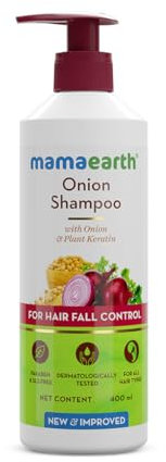 Mamaearth Onion Hair Fall Control Shampoo | Gentle Anti Hair Loss Scalp Cleanser | Natural Hair Growth Formula | with Hydrating Properties of Plant Keratin | No SLS & Paraben | 400ml