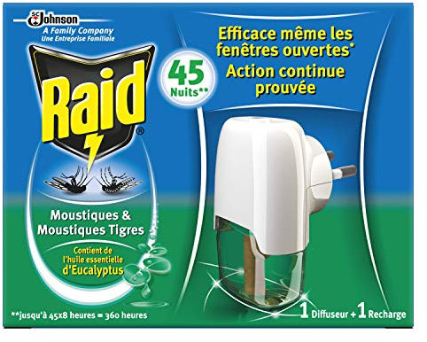 RAID DIFFUSEUR ÉLECTRIQUE LIQUIDE À L' EUCALYPTUS, 45 NUITS, 1 DIFFUSEUR + 1 RECHARGE 27 ML