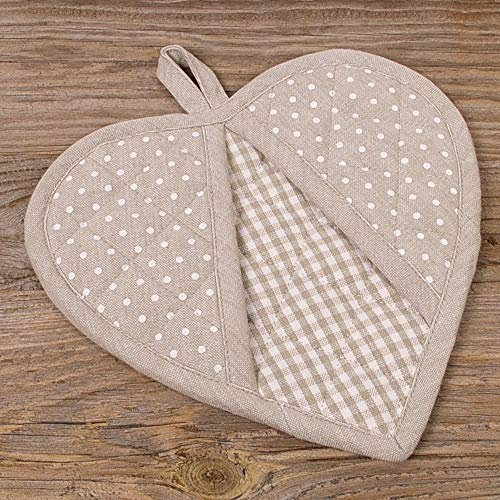 matches21 Topflappen Untersetzer Landhaus Premium LINA Herzform Punkte & Karo Hitzeschutz Küche 20x20 cm 1 STK - beige