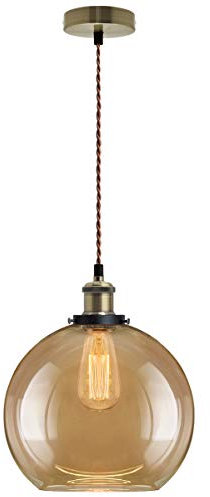 Industrial Vintage Gold Smoked Glass Globe Pendant Light Round Ceiling Lamp Shade Loft Antique Brass Holder M0084