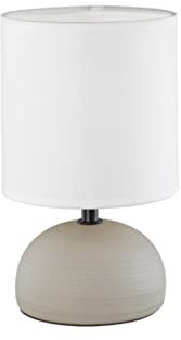 Kleine Tischleuchte 23cm mit Keramikfuß Hellbraun und Stoffschirm Weiß