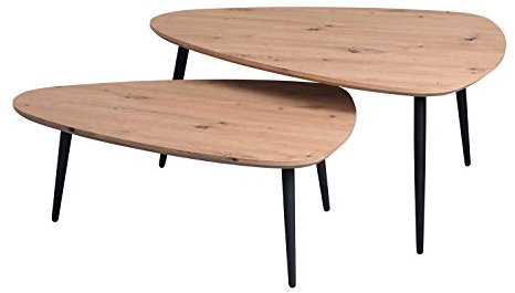 Möbel Jack 2er Set Couchtisch Sofatisch Wohnzimmertisch | Dekor | Metall | Anthrazit | Artisan Eiche | 100x70 cm | 90x58 cm