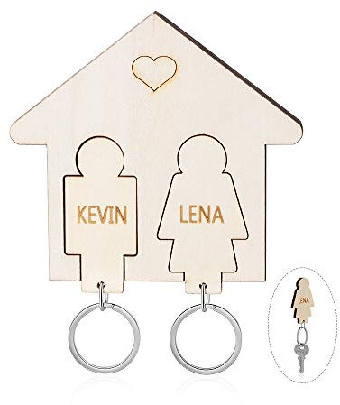 Crochets Clés Nom Personnalisé avec Gravure Porte-Clés en Bois Support Mural Porte-Clés Cadeau pour Couples Amis Père Maman Famille