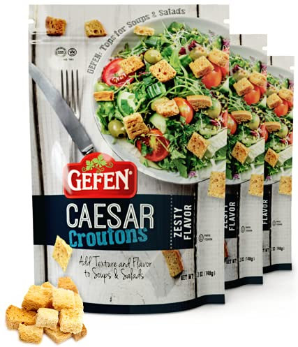 Gefen Zesty Flavoured Caesar Croutons 148g (Pack of 3) | Dairy Free, Perfect for Soups, Salads, Casseroles, and Your Frying Needs, Certified Kosher