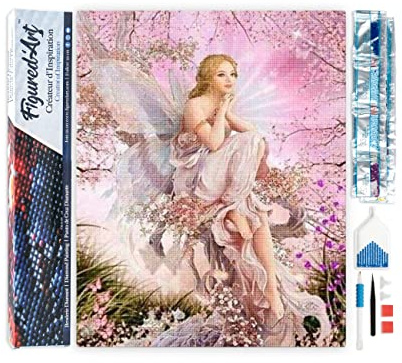 Figured'Art Diamond Painting Erwachsene 40x50cm Ganze Leinwand gerollt Schöne Fee 5D Bilder Eckige Steine - DIY Set Basteln
